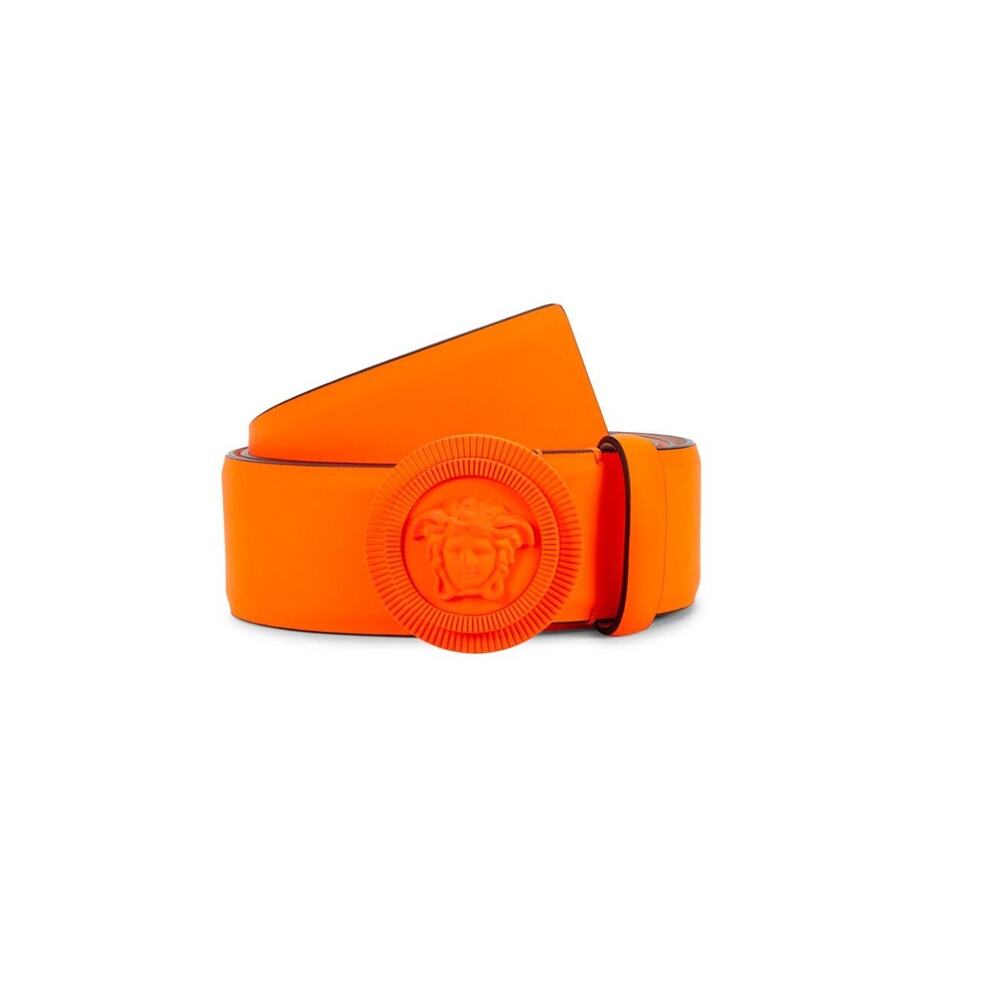 $695 NWT Versace Men’s Medusa Head Buckle Orange Leather Belt. 36"/90 Cm